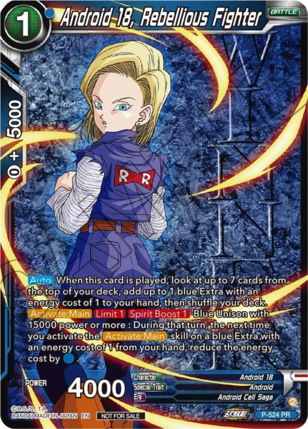 Android 18, Rebellious Fighter (Winner-Stamped) (Zenkai Series Tournament Pack Vol.5) (P-524) [Tournament Promotion Cards] For Discount