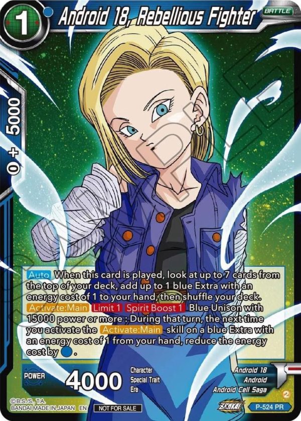 Android 18, Rebellious Fighter (Zenkai Series Tournament Pack Vol.5) (P-524) [Tournament Promotion Cards] For Cheap