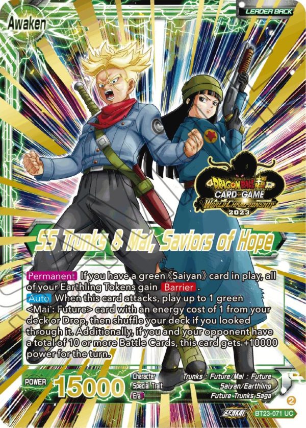 Trunks & Mai    SS Trunks & Mai, Saviors of Hope (2023 Worlds ZENKAI 06 Leader Set) (BT23-071) [Tournament Promotion Cards] Online Sale